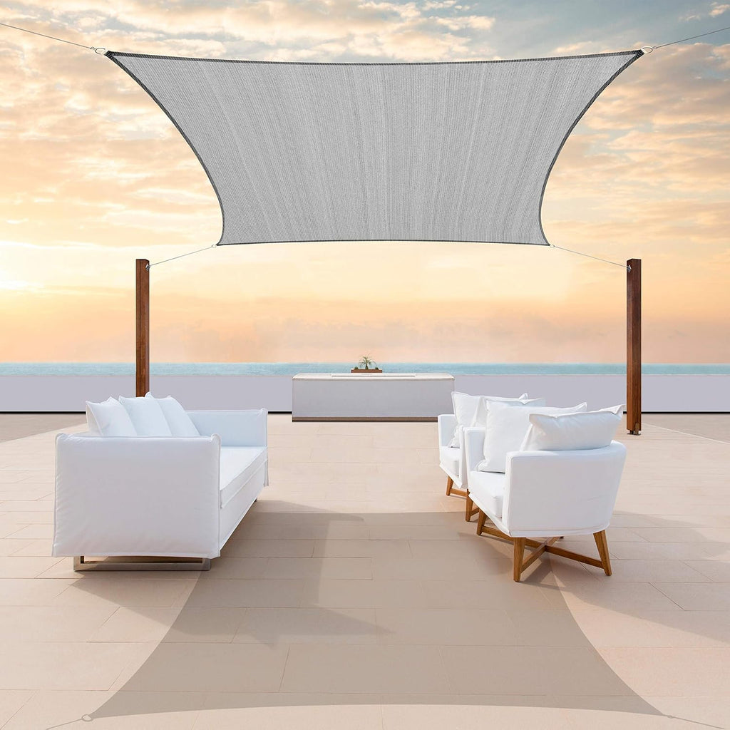 Colourtree CTAPR1220 Custom Size 12' x 22' Grey Sun Shade Sail Canopy UV Block UPF50  Rectangle - Commercial Standard Heavy Duty - 190 GSM - 3 Years Warranty