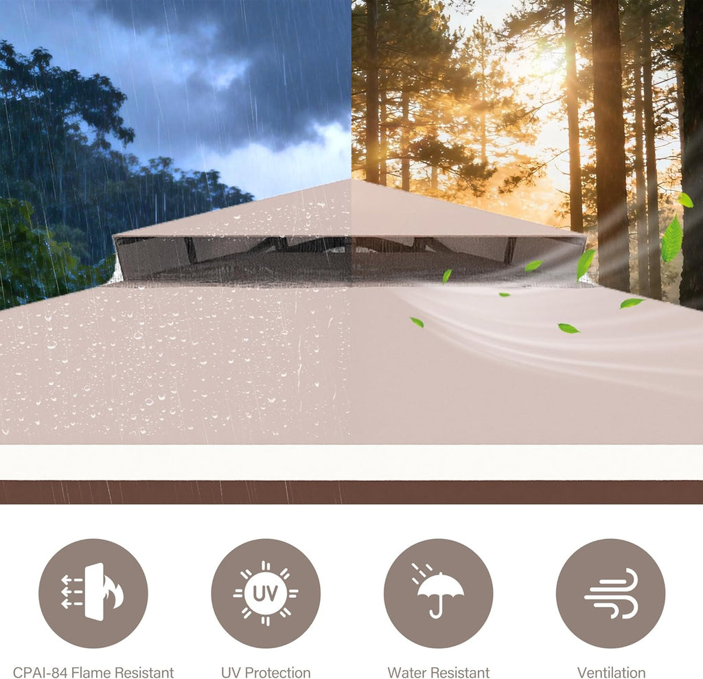 LAUSAINT HOME 8'x8' Outdoor Gazebo, Metal Frame Heavy Duty Patio Canopy Tent Shelter with Double Roofs, Mosquito Nettings and Privacy Screens for Backyard, Garden, Lawn, Classic Khaki