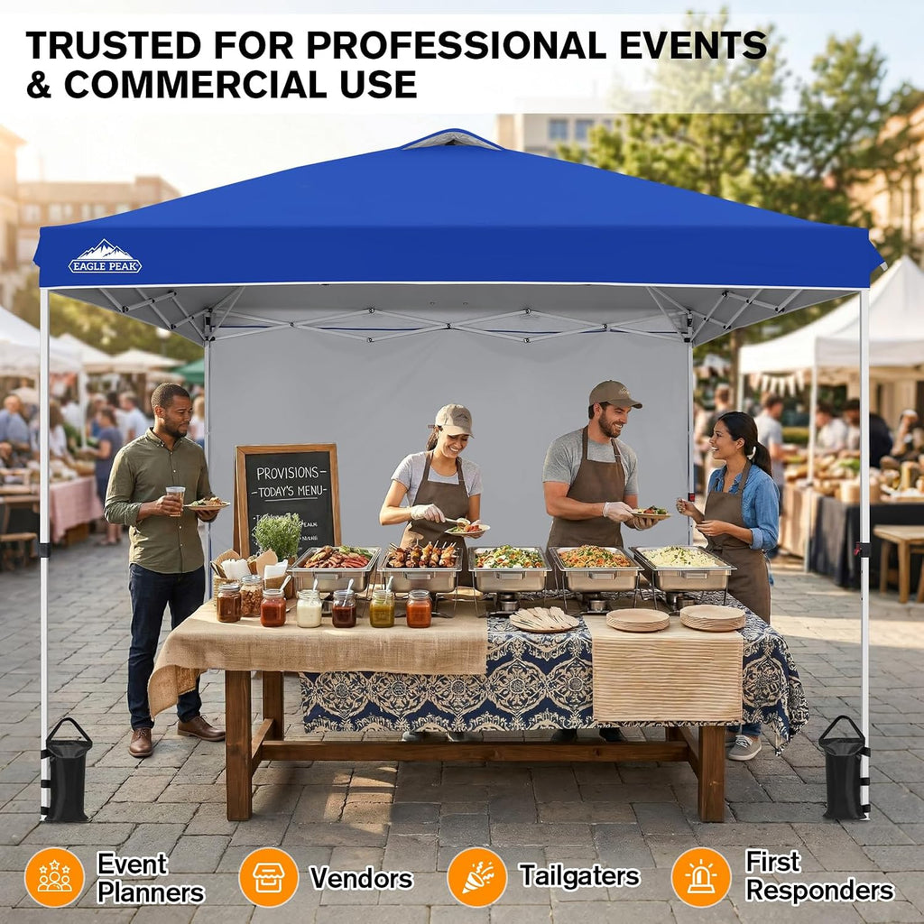 EAGLE PEAK Commercial Canopy 10x10 Pop Up Canopy Tent with 1 Sidewall, Easy Setup Heavy Duty Instant Event Shelter for Vendors & Markets, Outdoor Sun Shade, Blue