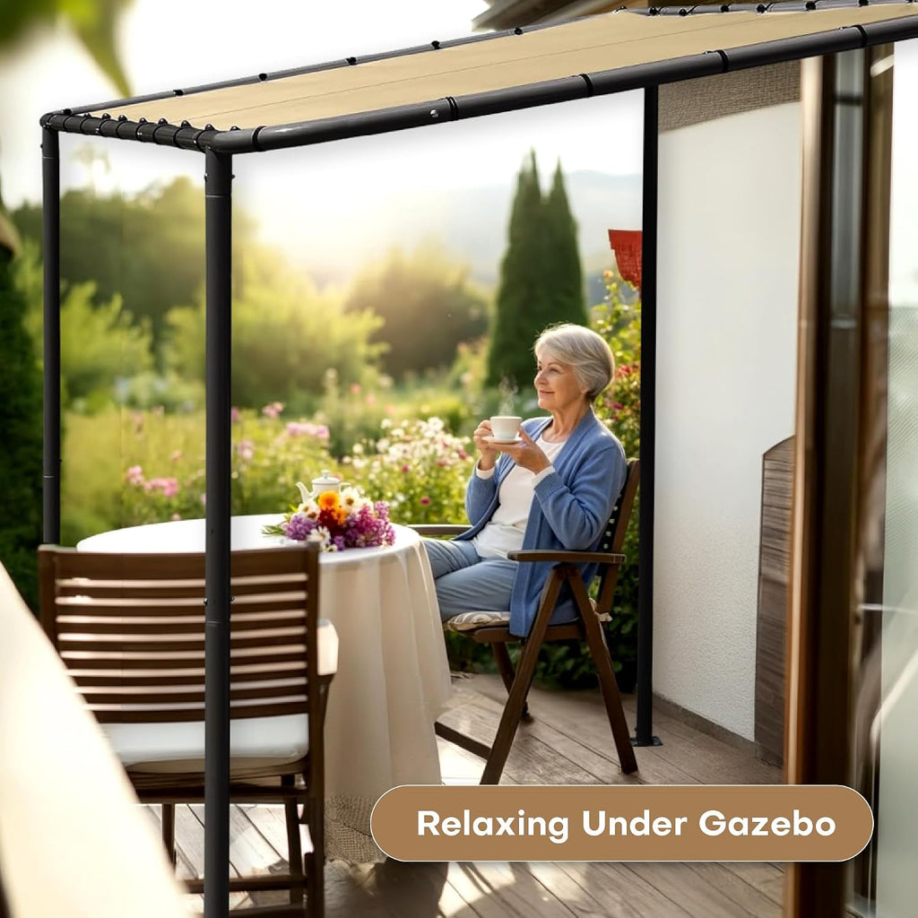 10' x 6' Lean-to Gazebo Canopy – Wall-Mounted Patio Awning with Sloped Roof, UV & Water-Resistant Cover, Powder-Coated Steel Frame – Outdoor Pergola for Deck, Garden, or Backyard Shade