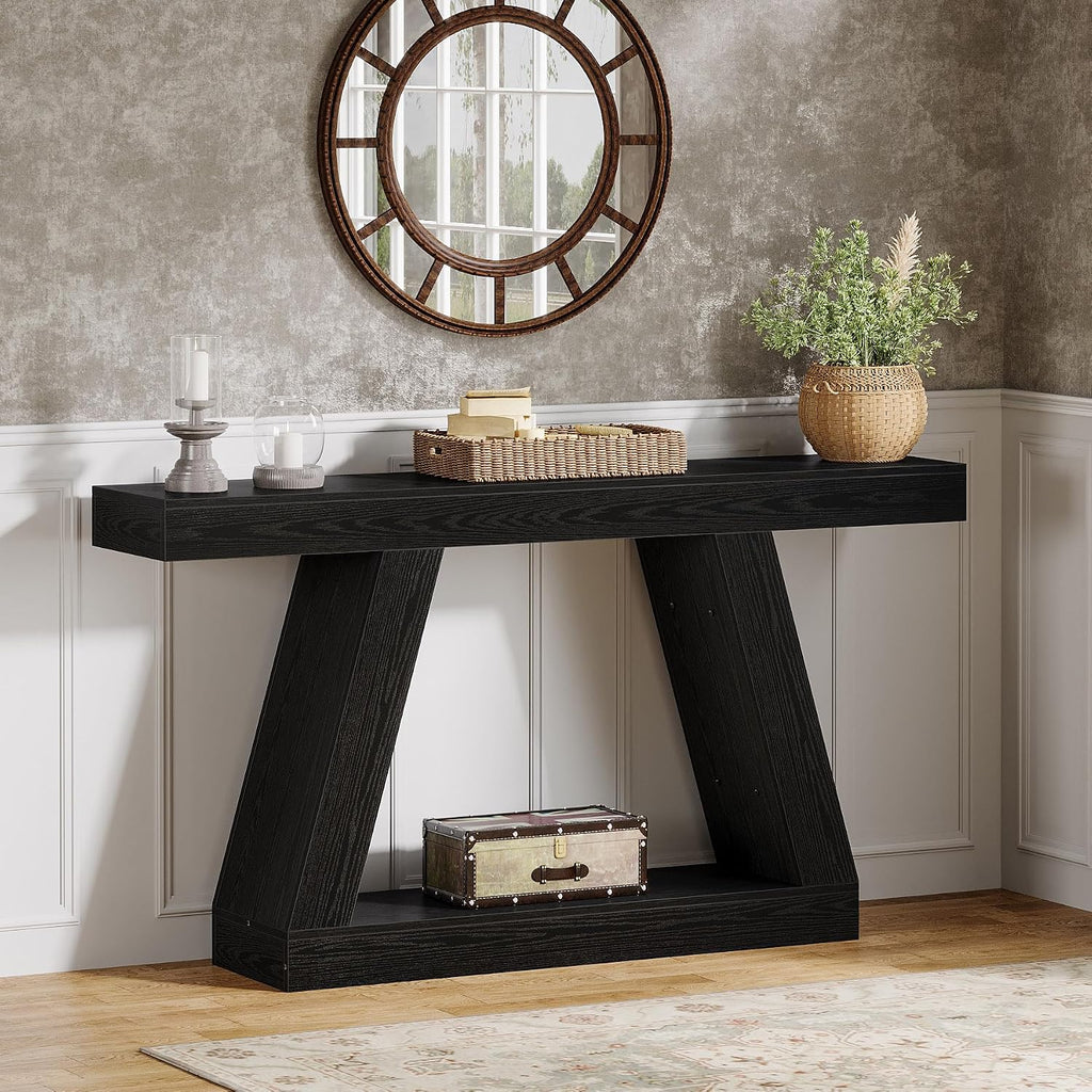 Tribesigns Farmhouse Console Table, 55-Inch Rustic Sofa Table with Storage, Industrial Wooden Entryway Table for Hallway, Living Room, Black