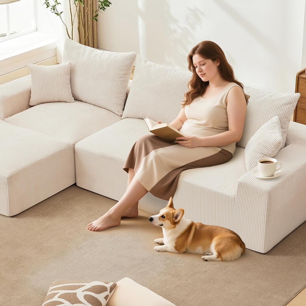 110' Modular Sectional Sofa Couches for Living Room, Cloud Memory Boneless Couch, No Assembly Required,Comfy Cloud 3-Seater Couch with Chaise, Memory Foam Sofa for Offices, Bedroom and Apartment