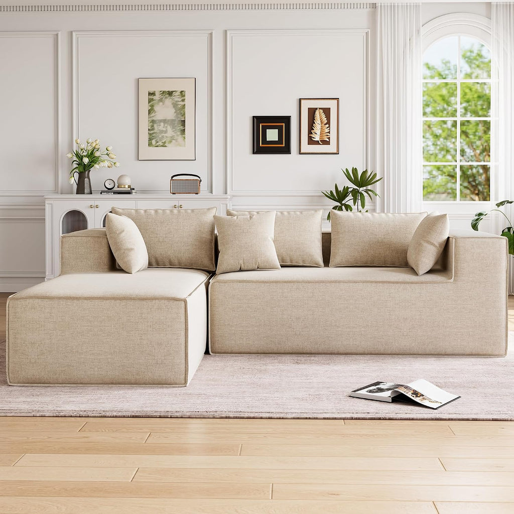 GarveeHome Modular Sectional Couches for Living Room, Cloud Sectional Couch with Deep Seat, 106.7 in Modular L-Shape Sofa with Chaise, Upholstered Couches for Bedroom, Chenille Beige