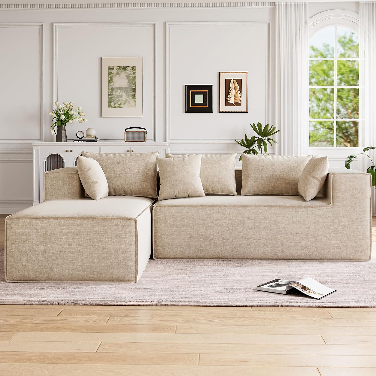 GarveeHome Modular Sectional Couches for Living Room, Cloud Sectional Couch with Deep Seat, 106.7 in Modular L-Shape Sofa with Chaise, Upholstered Couches for Bedroom, Chenille Beige