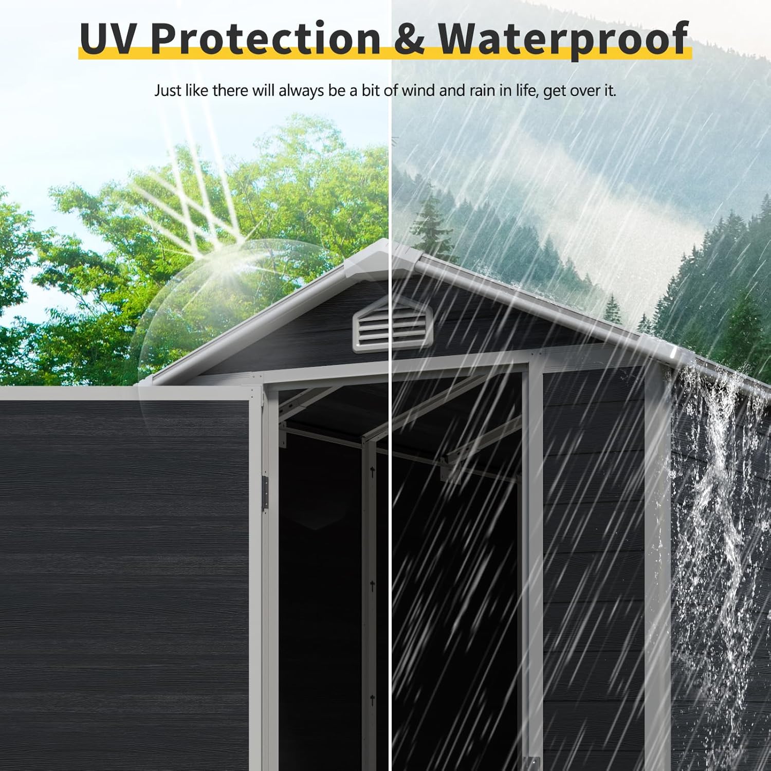 4x6 ft Outdoor Resin Storage Shed with Floor, Waterproof Plastic Garden Shed with Lockable Door and Windows, All-Weather Tool Sheds for Backyard, Patio, Lawn (Black)