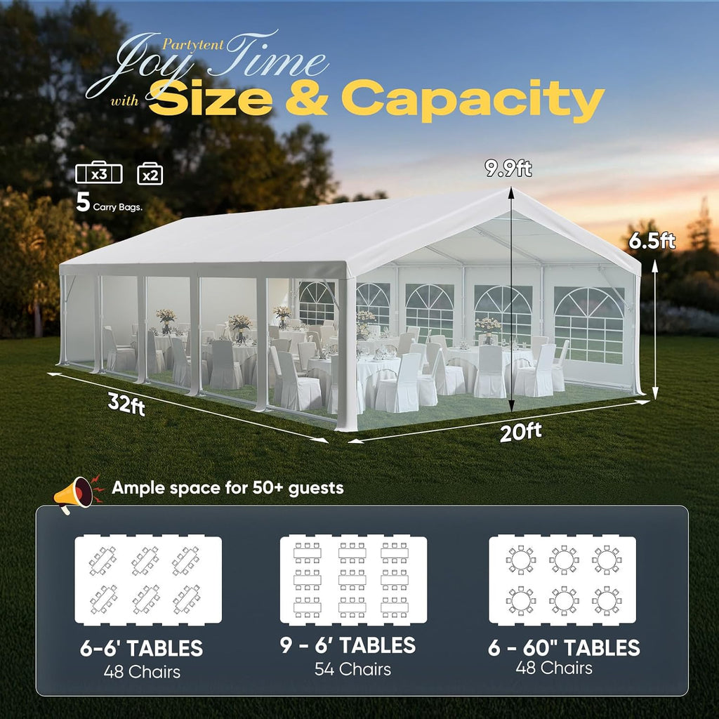 Quictent Premium 20x32 Party Tent Heavy Duty Outdoor Gazebo White Event Shelter Wedding Canopy Tent for Parties Carport BBQ with Removable Sidewall Windows & Storage Bags