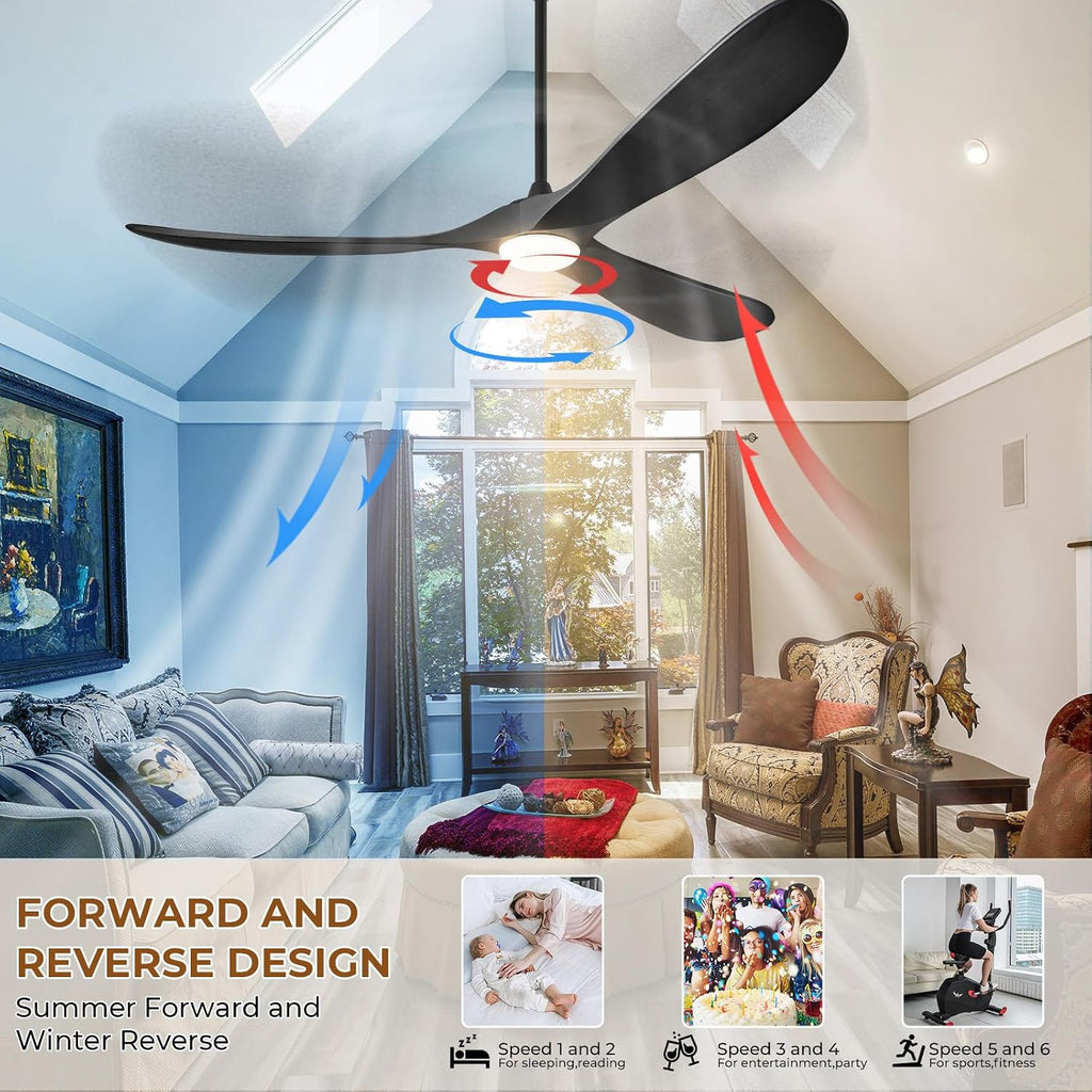 60' Ceiling Fans with Lights and Remote Control, Outdoor Ceiling Fan with Lights High CFM Quiet 3 Blades Propeller Wood Ceiling Fan for Patio,Porch,Farmhouse,Gazebo,Matte Black