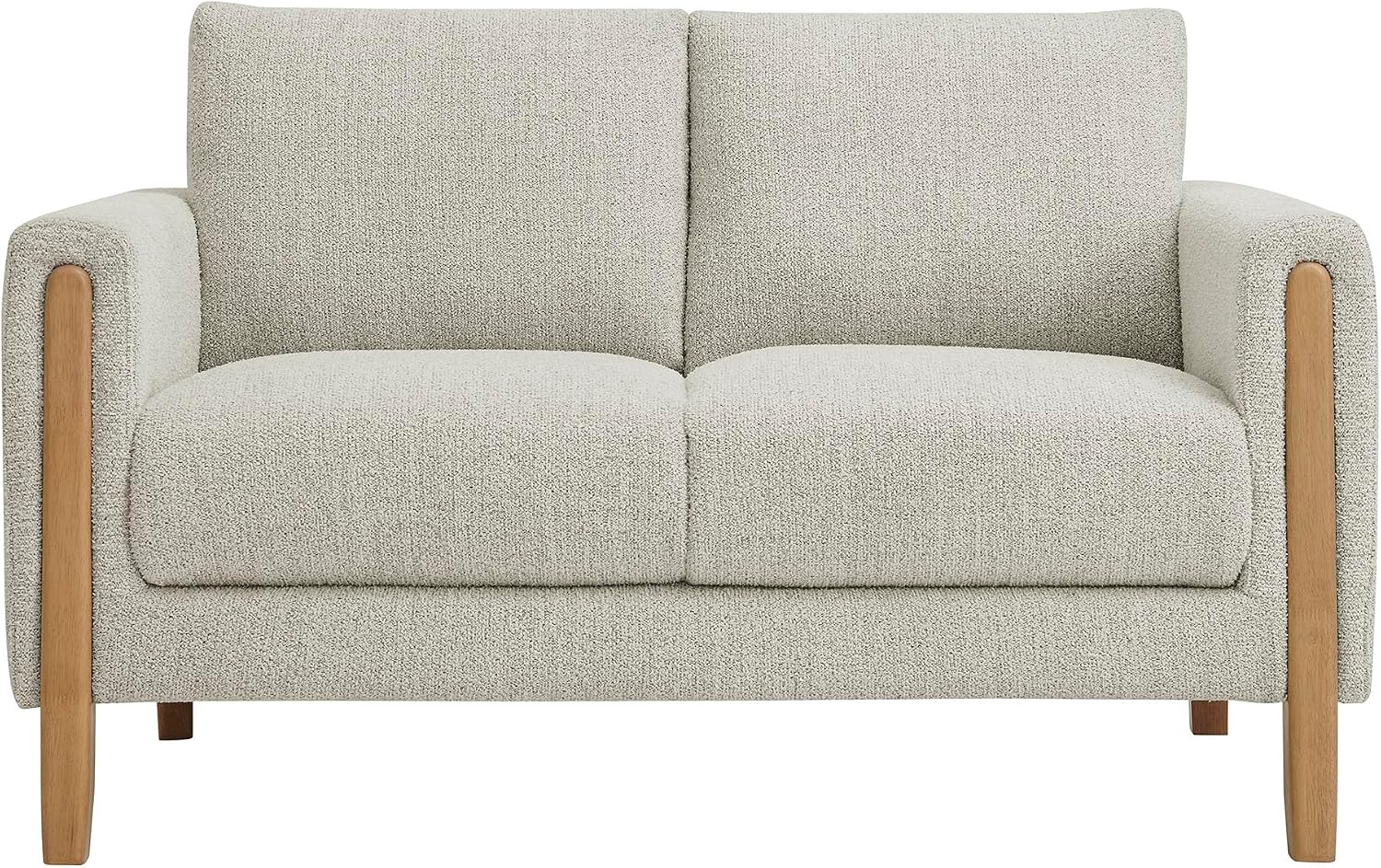Modway Hawken 54 Inch Boucle Loveseat in Parchment Beech with Wood Legs – Mid-Century Modern Small Space 2-Seater Sofa for Living Room, Bedroom, or Office Lounge