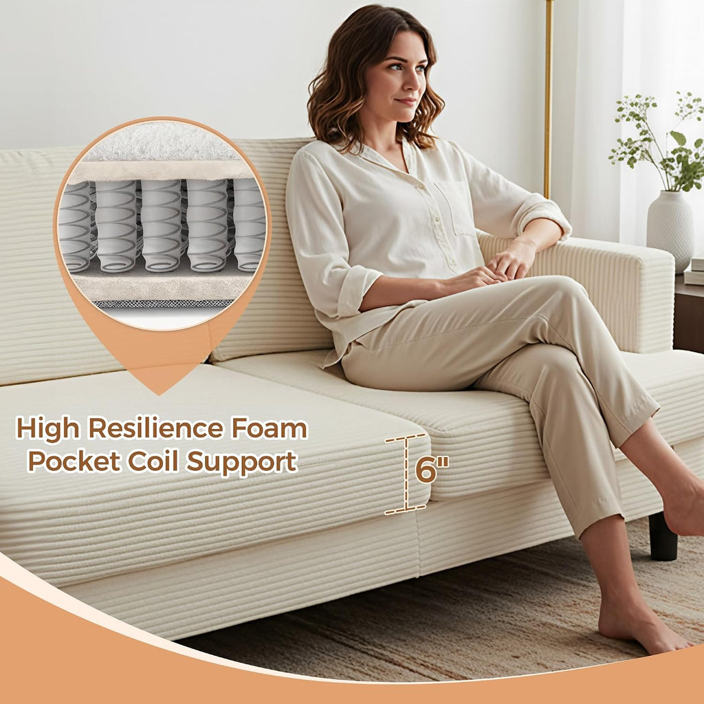 MAKIAAP 70' Loveseat Sofa for Living Room, Comfy Corduroy Couch with USB & Type-C Ports, Modern 2-Seater Deep Seat Small Couch for Bedroom, Apartment, Office – Soft Cushions & Sturdy Frame (Beige)