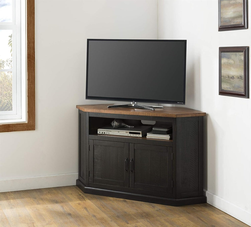 Martin Svensson Home Rustic Corner TV Stand, Antique Black and Honey Tobacco