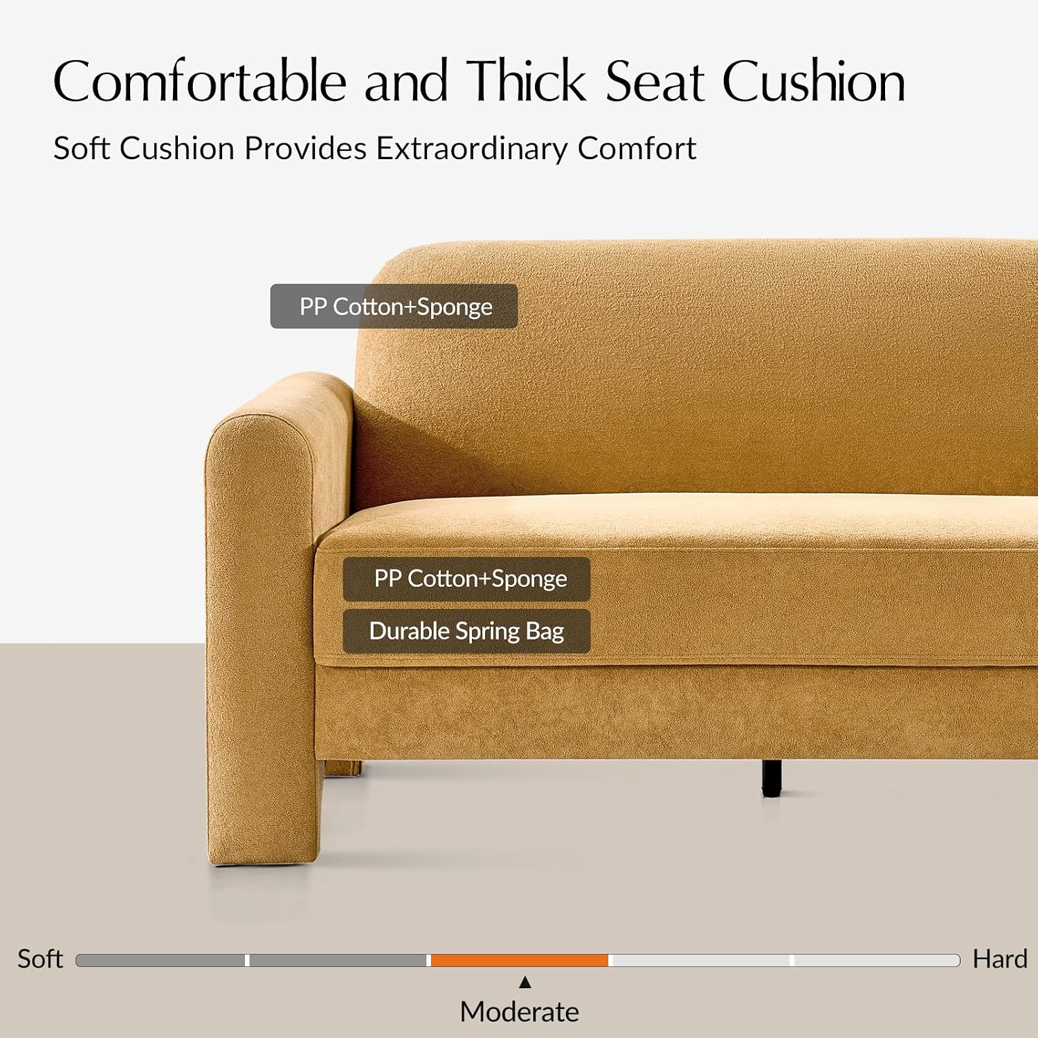 HULALA HOME 60' Modern Curved Loveseat Sofa, Comfy Chenille Couch Small Love Seat with Wrapped Armrests, 2 Seater Sofa for Living Room, Easy Assembly, Camel