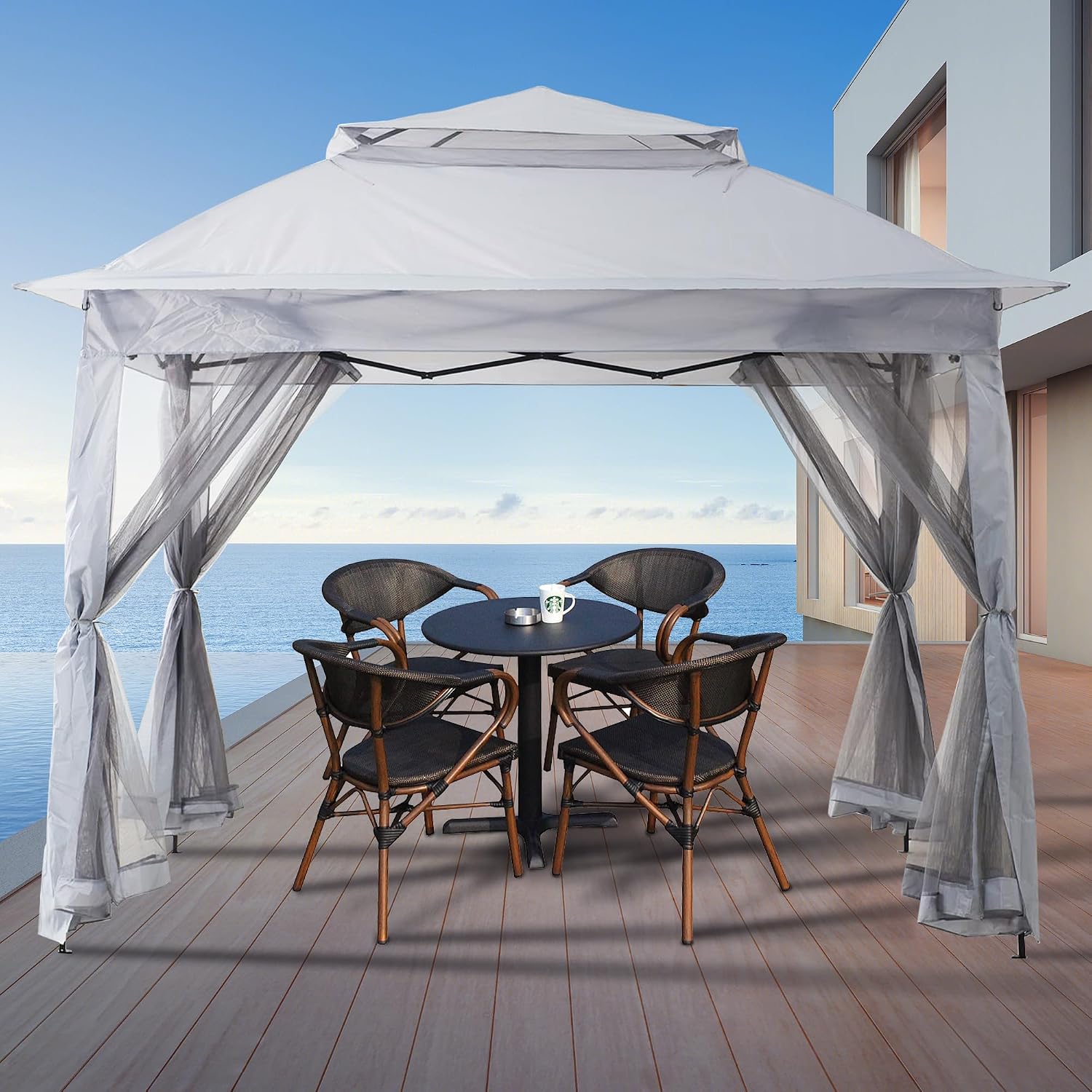Patio Gazebo Outdoor Pop Up Gazebo with Curtains and Shelter for Patio, Party & Backyard (Grey, 11x11)