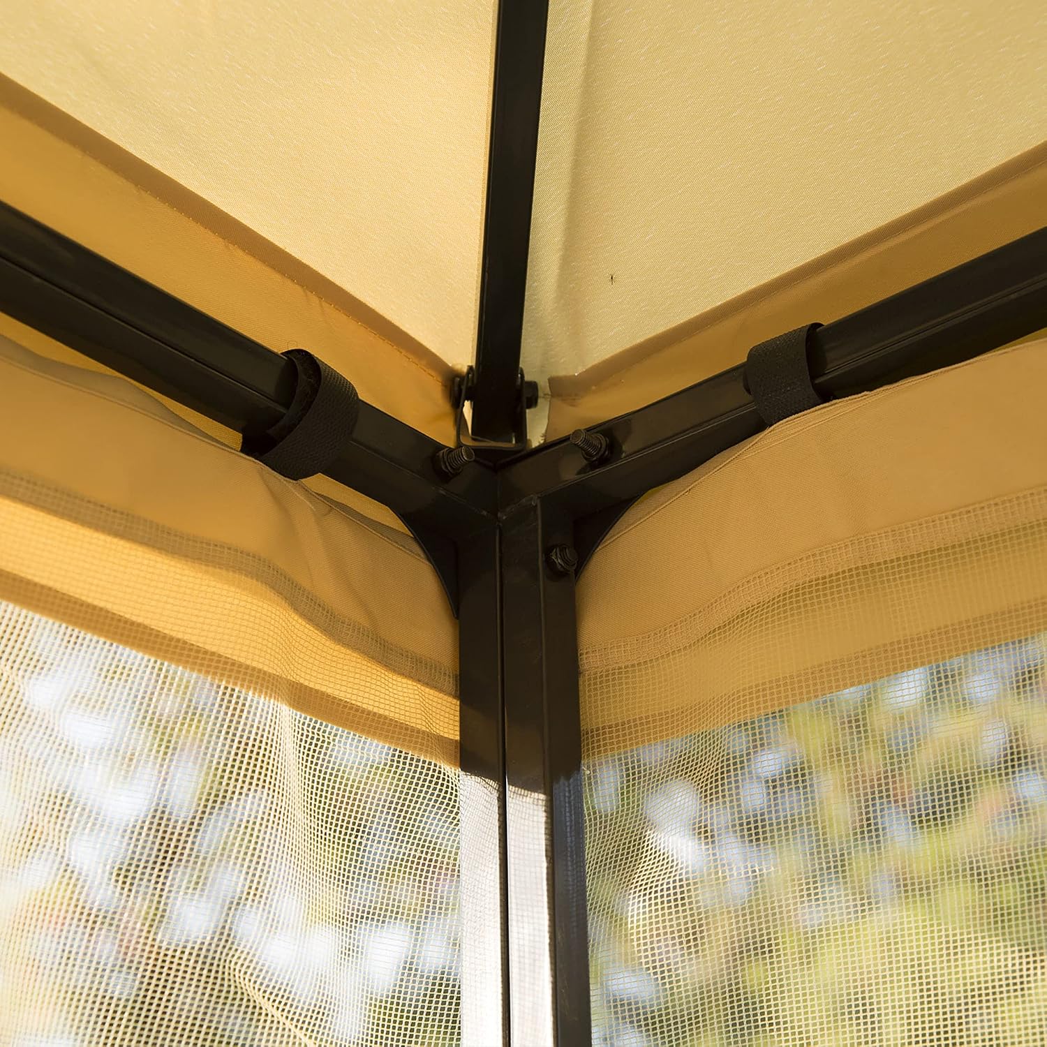 Outsunny 10' x 10' Metal Patio Gazebo, Double Roof Outdoor Gazebo Canopy Shelter with Tree Motifs Corner Frame and Netting, for Garden, Lawn, Backyard, and Deck, Beige