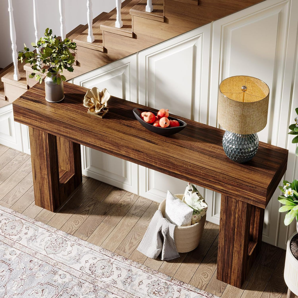 Tribesigns Farmhouse Console Table, 63-Inch Long Narrow Sofa Table Behind The Couch, Wooden Rectangular Entryway Table for Entrance, Hallway, Living Room, Rustic Brown (Rustic Brown)
