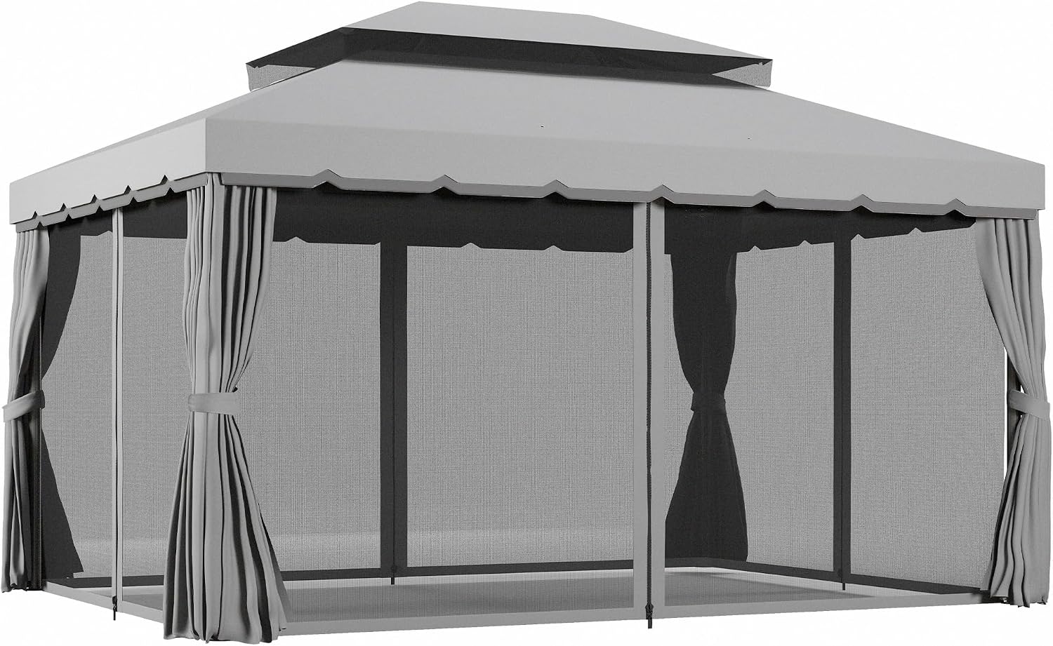Outsunny 10' x 13' Patio Gazebo, Outdoor Gazebo Canopy Shelter with Netting and Curtains, Aluminum Frame for Garden, Lawn, Backyard and Deck, Gray