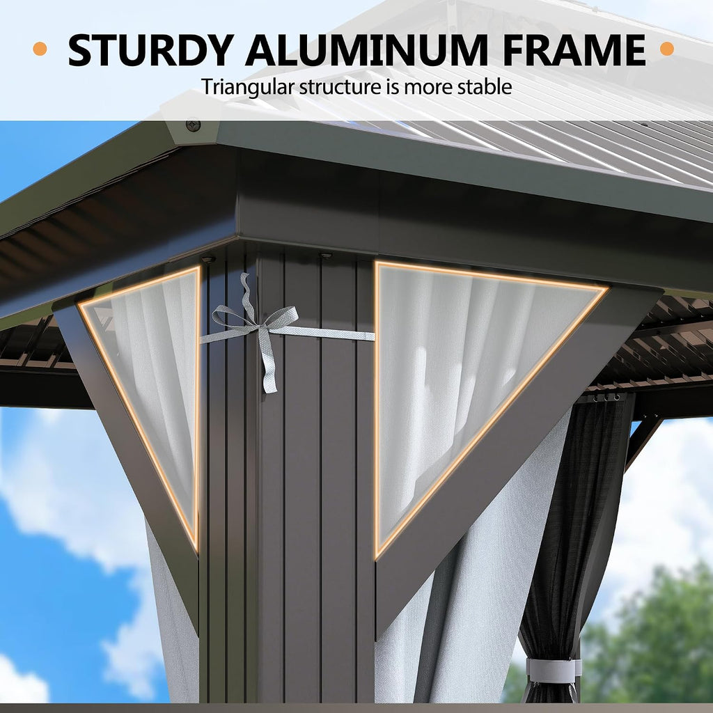 10'x10' Hardtop Gazebo, Heavy Duty Double Roof Galvanized Aluminum gazebos with Netting & Curtain, Outdoor Patio Gazebo for Patio, Backyard, Deck, Lawn (10x10 FT)