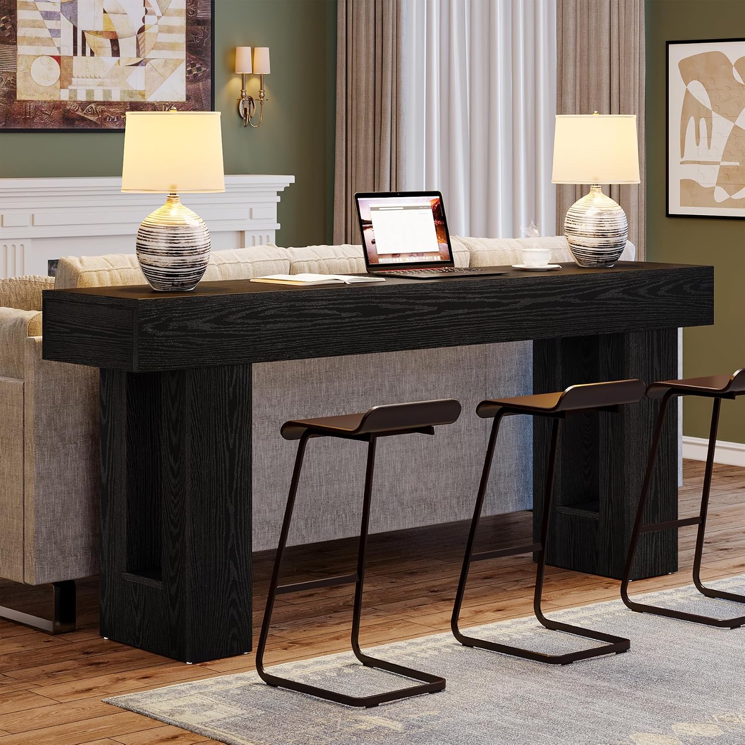 Tribesigns 63-Inch Long Console Table, Farmhouse Wooden Sofa Table Behind The Couch, Narrow Entryway Table for Entrance, Hallway, Living Room (Black)