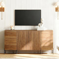 WAMPAT 61.6' TV Stand Cabinets for TVs up to 70 Inches, Entertainment Center with Storage Cabinets and 4 Doors, Mid Century Modern Media TV Console Table for Living Room Bedroom, Brown