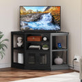 DWVO Corner TV Stand for 50 Inch TV, Farmhouse TV Stands for Living Room, Black Entertainment Center with Storage & Power Outlets, Wood TV Console Cabinet, Black