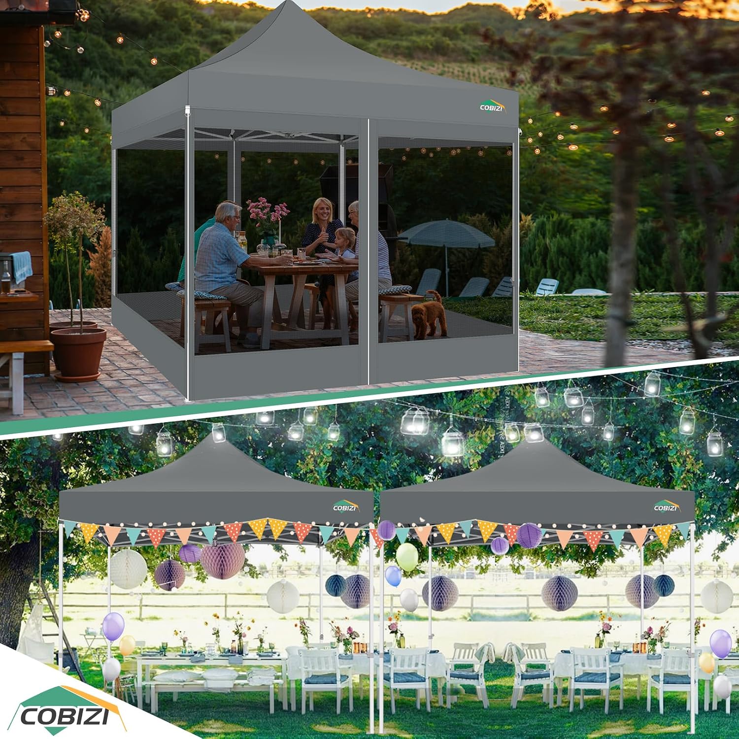 COBIZI 10x10 Canopy Tent with 4 Sidewalls,Heavy Duty Pop up Canopy with Mosquito Netting,Easy up Screen Tent for Parties Wedding Outdoor Camping with Handbag,Gray