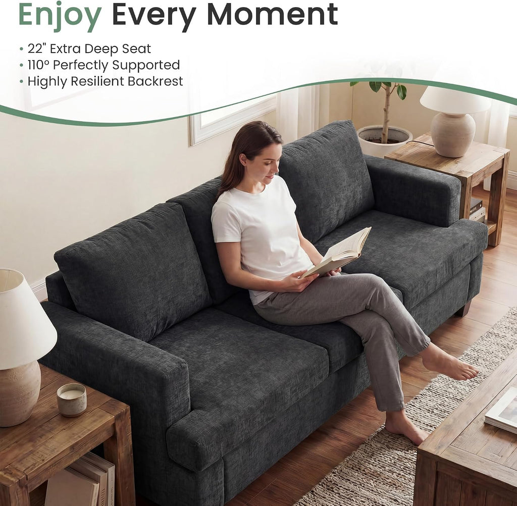 YOUDENOVA 2 Piece Set Comfy Sofa Couch, 3 Seater & Loveseat Sofa with Deep Seats, Modern Sleeper Couch for Living Room, Dark Grey Chenille