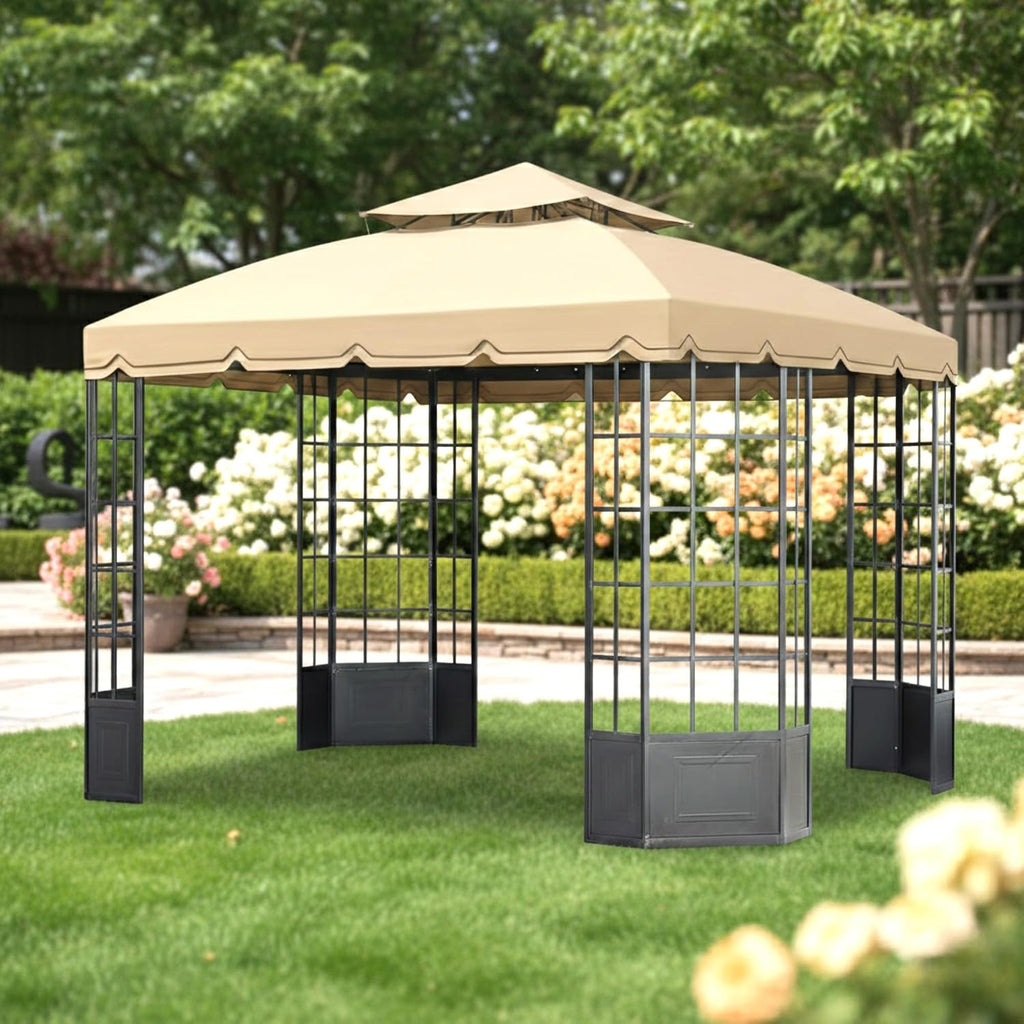 Garden Winds Reinforced Replacement Canopy Top Cover Compatible with The L-GZ120PST-2 Sears Bay Window 10' x 12' Gazebo - Classic Sand, RipLock 350