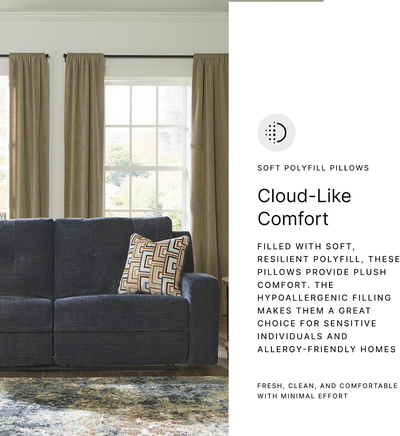 Signature Design by Ashley Danum Modern Manual Pull Tab Reclining Sofa with Tufed Back Cushion, Blue