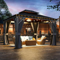 10' x 12' Permanent, Galvanized Steel Double Top, Hardtop Aluminum Frame Gazebo, Outdoor Metal Gazebo with Curtains and Netting, for Decks, Lawns, Parties, Parties