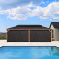 PURPLE LEAF 12' X 24' Outdoor Hardtop Gazebo for Patio Galvanized Steel Double Roof Permanent Canopy Teak Finish Coated Aluminum Frame Pavilion Gazebo with Netting and Black Curtains