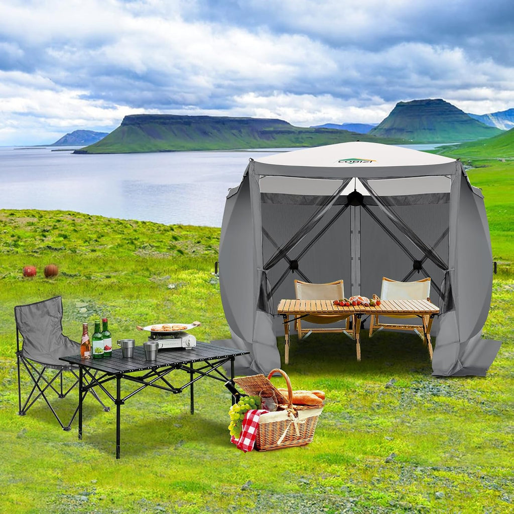 COBIZI 10x10 FT Pop up Gazebo, Popup Canopy Tent, Screened in Gazebos with sidewalls, Waterproof Portable Outdoor Small Screen Tents Sun Shelter,carpas para Patio for Camping, Garden,Backyard,Grey