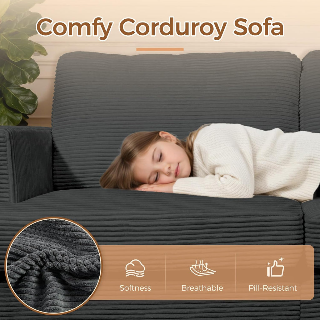 MAKIAAP 70' Loveseat Sofa for Living Room, Comfy Corduroy Couch with USB & Type-C Ports, Modern 2-Seater Deep Seat Small Couch for Bedroom, Apartment, Office – Soft Cushions & Sturdy Frame (Gray)