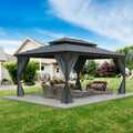 12'x16' Hardtop Gazebo - Heavy Duty Galvanized Steel Frame with Double Roof, Includes Netting & Curtains for Patio/Backyard (Gray)