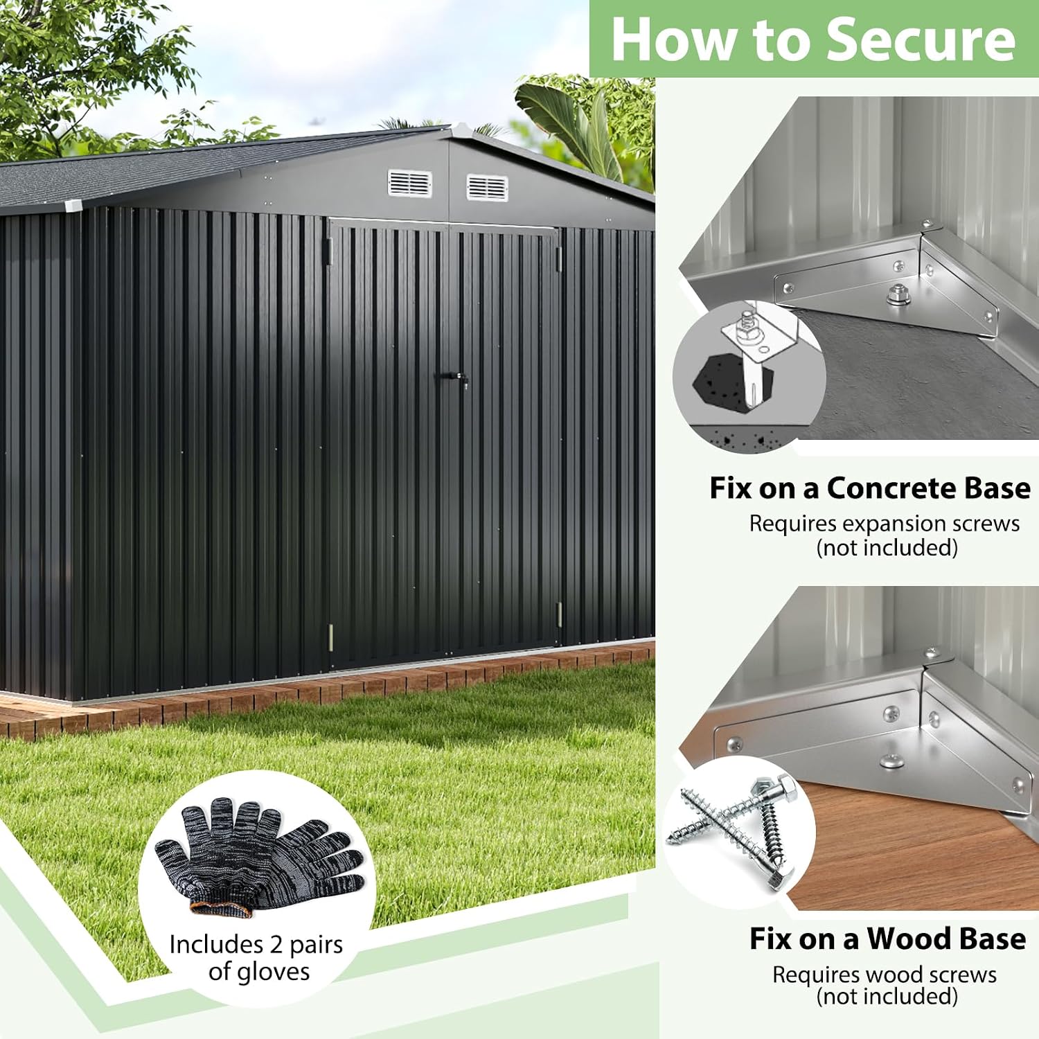Goplus 12 x 9.8 FT Outdoor Storage Shed, All-Weather & Rustproof Galvanized Metal Utility Tool Shed w/Lockable Door, Pitched Roof, Windows, Backyard Lawn Garden Storage House for Bike Tool Lawnmower