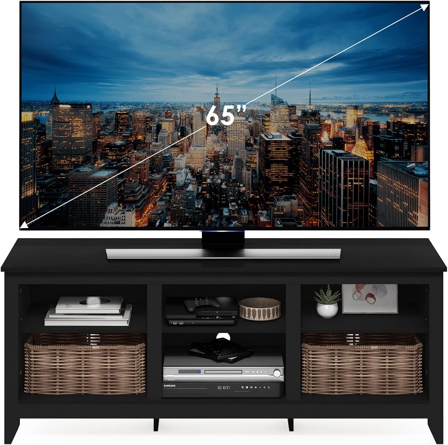 Furinno Jensen Entertainment Center for TV up to 65 Inch, 65-Inch, Americano