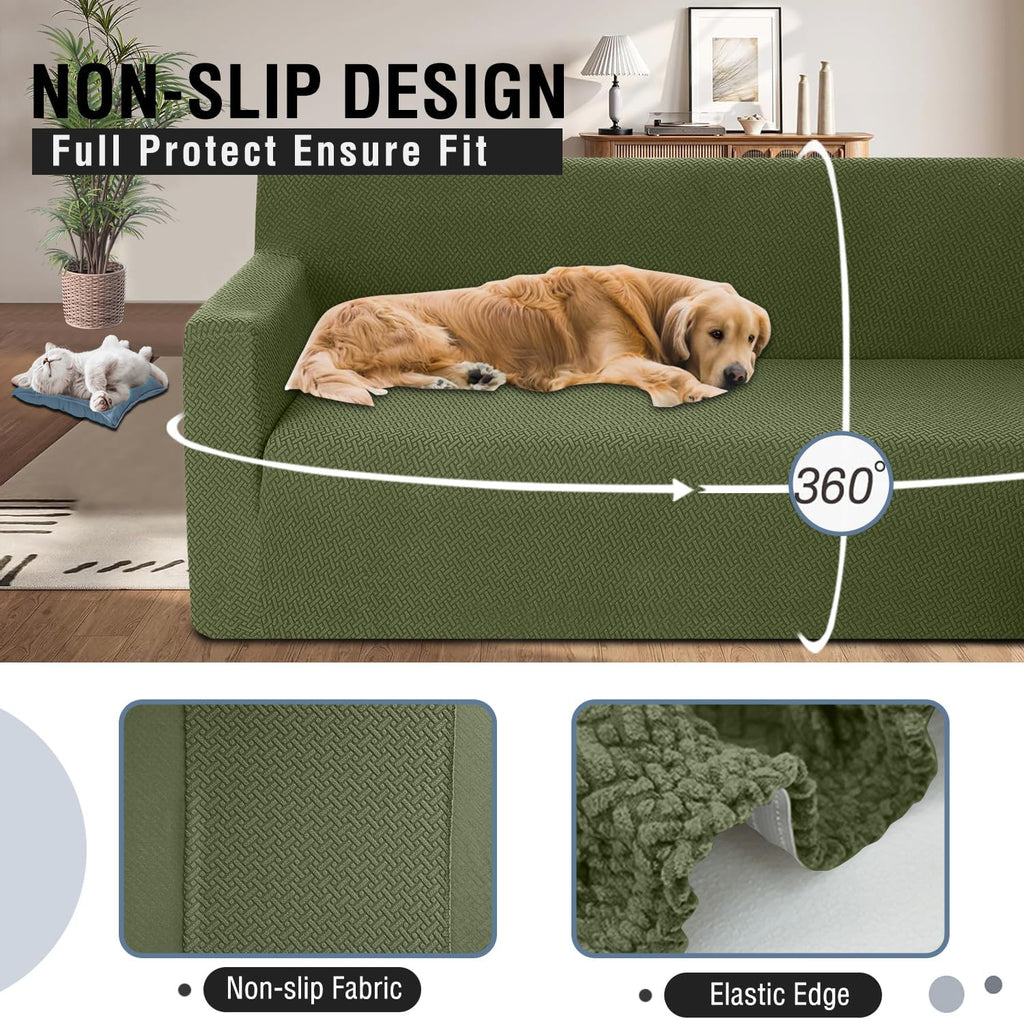 ALIECOM Stretch Corner Sectional Couch Covers L Shape Sofa Covers Washable Sectional Slipcovers U Shape Jacquard Living Room Pet Dogs Furniture Protector with Elastic Bottom (Avocado Green, Middle)