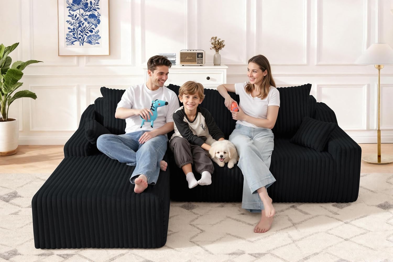 HABUTWAY 94'' Cloud Sectional Couch, Boneless Sofa with Deep Seat, Modular Comfy L-Shape Couch with Chaise for Living Room Bedroom, No Assembly Required(Black,Left Facing Chaise)