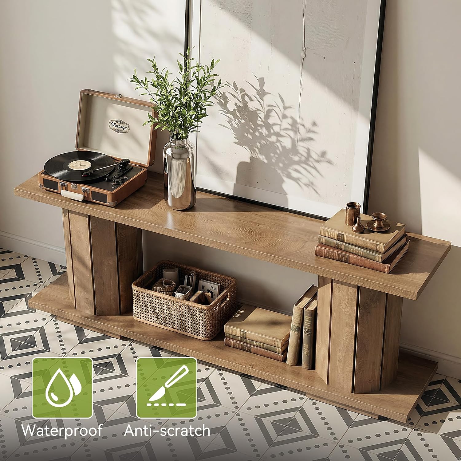 LITTLE TREE Wooden TV Stand for 60/65/70 Inch TVs, Entertainment Center with Open Storage Shelves, Farmhouse TV Console Media Television Stands for Living Room, Bedroom, Natural Wood Color
