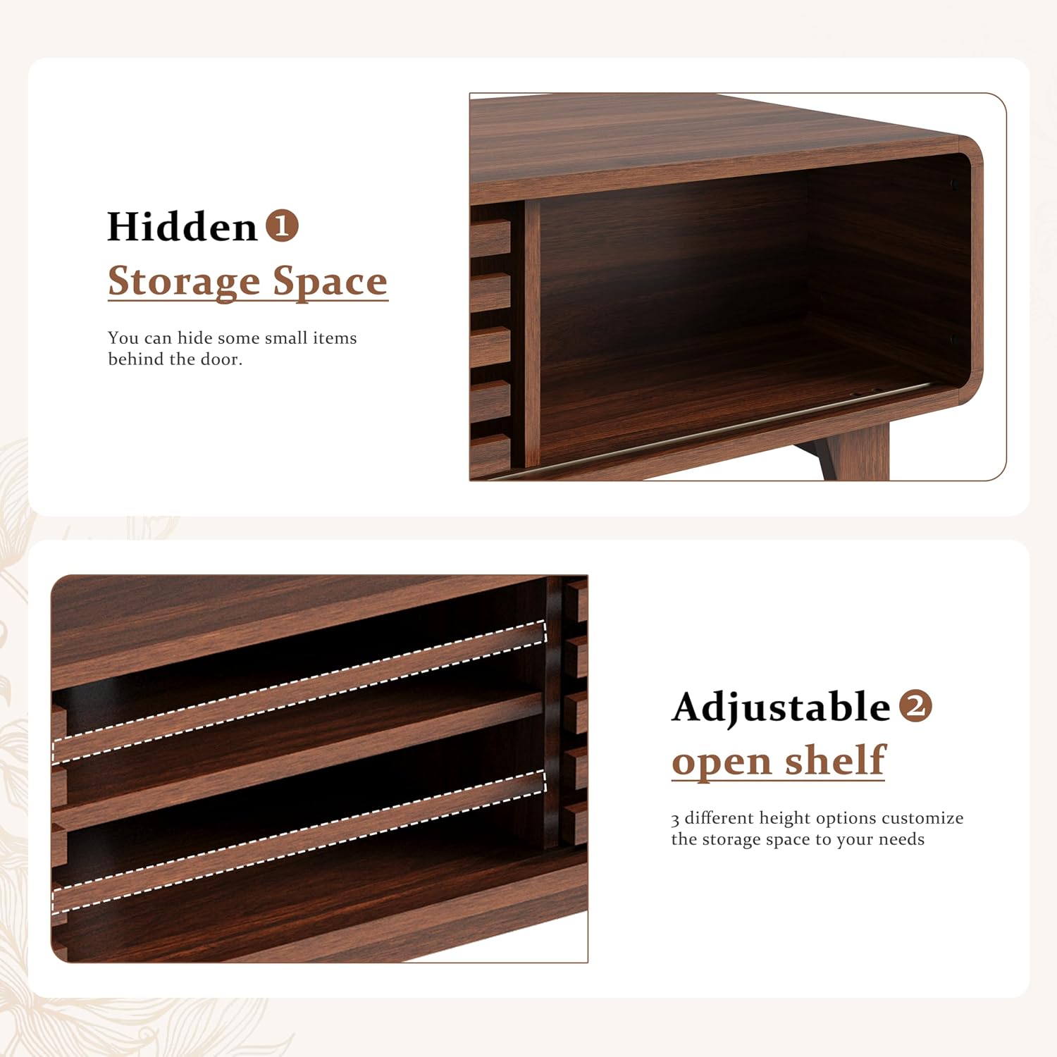 Luoxiao 55' Mid Century Modern TV Stand for 55 60 65 Inch TV, Walnut Media Console with Slatted Sliding Doors, Retro Wood Entertainment Center with Storage Shelves for Living Room, Bedroom