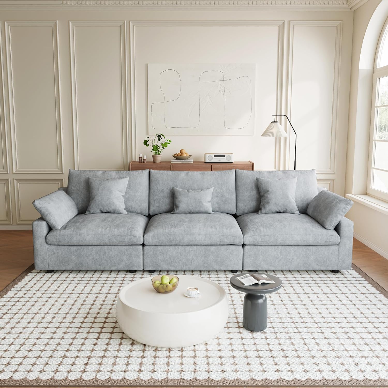 Modular Sectional Sofa Cloud Couch, 119.29' Oversized 3 Seater Sofa with Pillows, Linen Blend Fabric Minimalist Deep Seat Sofa Couches for Living Room, Sofa Covers Washable&Removable, Grey