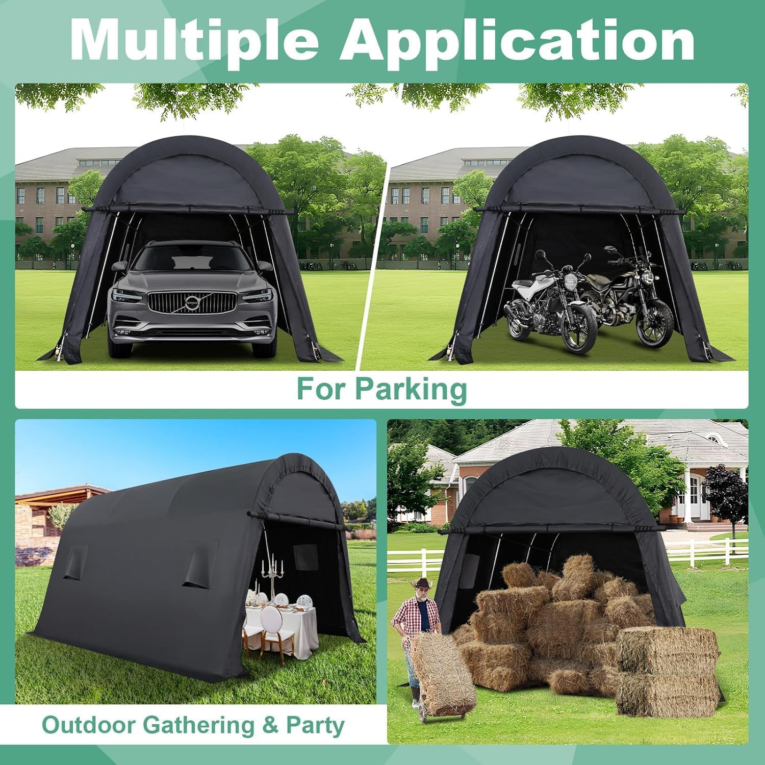 COBIZI Carport 10x15 FT Heavy Duty Portable Garage Storage Shelter Shed with All-Steel Metal Frame & Vents, Round Style Outdoor Storage Shed for Car, Truck, Boat, Patio Furniture Anti-Snow Waterproof