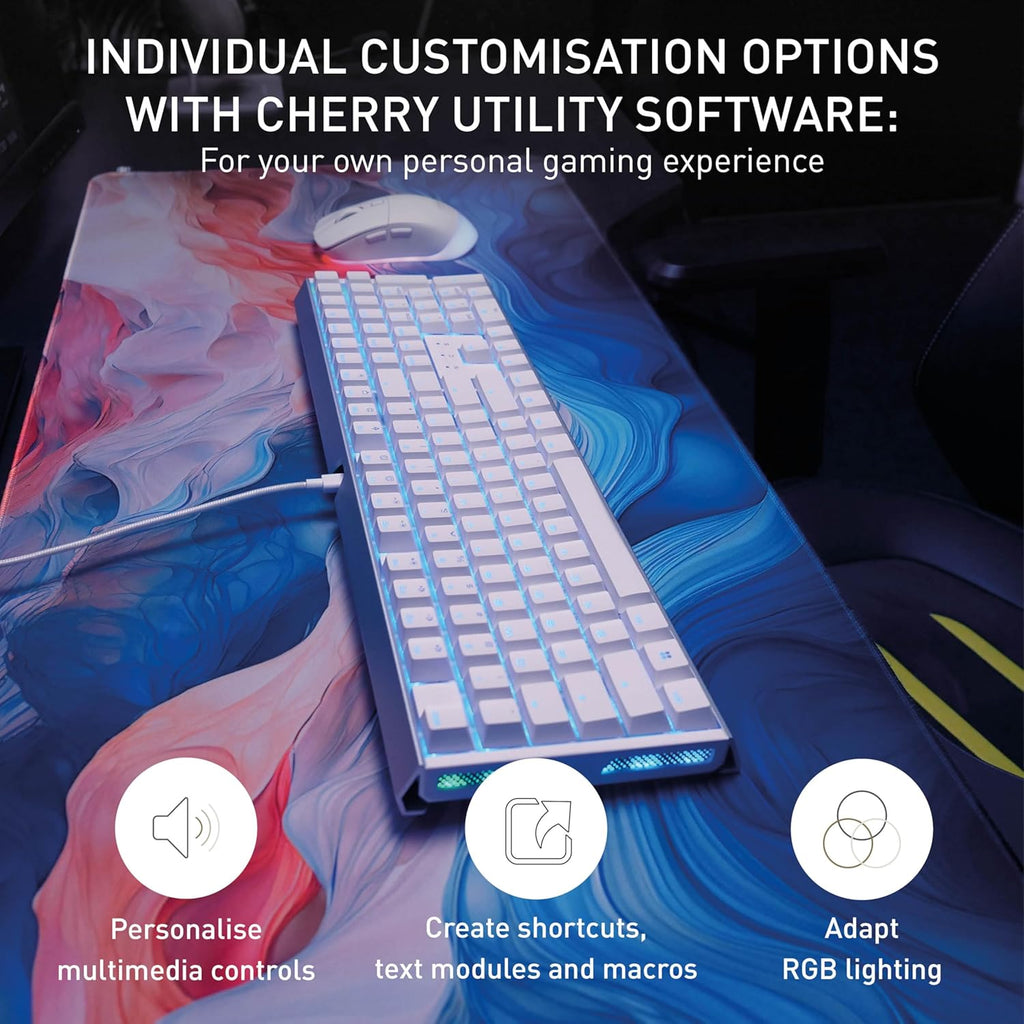MX 3.1, Wired Mechanical Gaming Keyboard, Durable Aluminum Housing, RGB Lighting, Integrated Damping Mechanisms, USB-A, MX2A Silent RED Switches, White