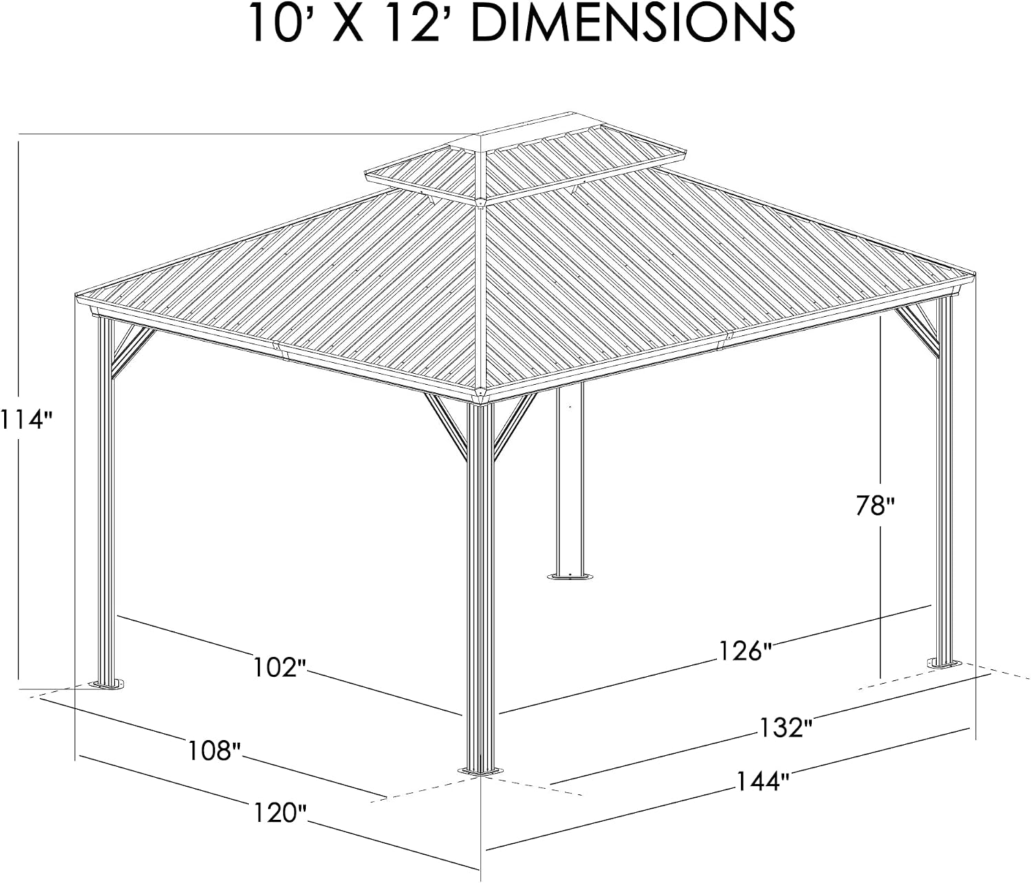 Kozyard Caesar 10'x12' Hardtop Gazebo - Permanent Metal Pavilion with Netting Shaded Curtains for Patio, Backyard, and Deck - Galvanized Steel Outdoor Aluminum Canopy, Double Roof Gazebo (Dark Brown)
