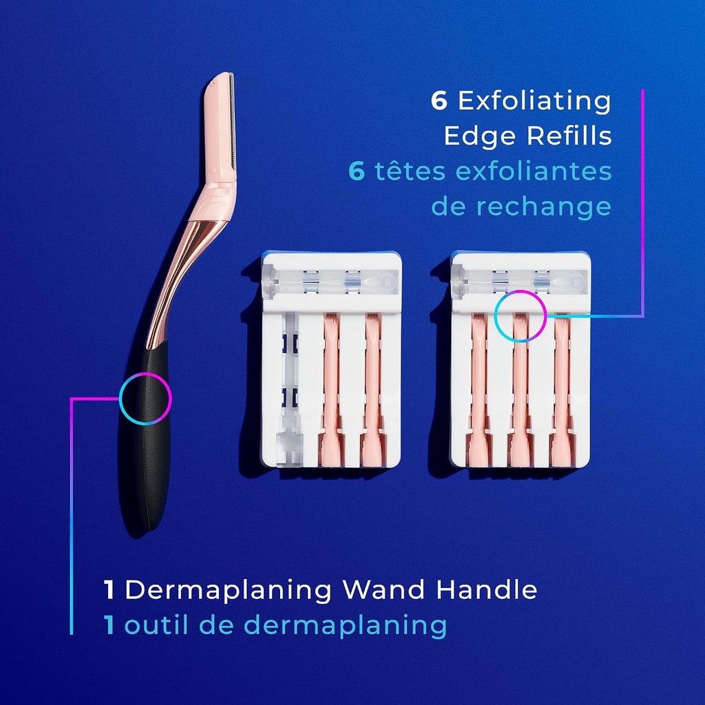 Schick Hydro Silk Dermaplaning Wand,Dermaplaning Tool for Face | Dermaplane Razor for Women Face,Eyebrow Razor,Peach Fuzz Remover,Includes 1 Weighted Metal Handle with 6 Refill Blades,(Pack of 12)