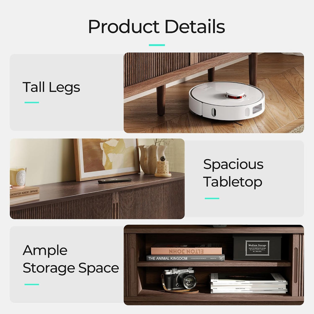LINSY Home TV Stand for 65' TV, Mid-Century Modern 58' Entertainment Center with Sliding Tambour Door and Storage Cabinet, Cruved TV Media Console Table for Living Room, Bedroom, Walnut