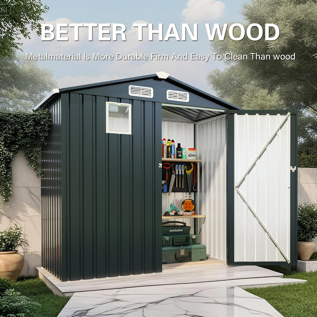 Metal Storage Shed, 6X3.6 FT Lockable Outdoor Tool Shed with Air Vent and Clear Windows, Galvanized Steel Garden Shed for Backyard, Patio, Garden, Bike Storage or Outdoor Use, Grey