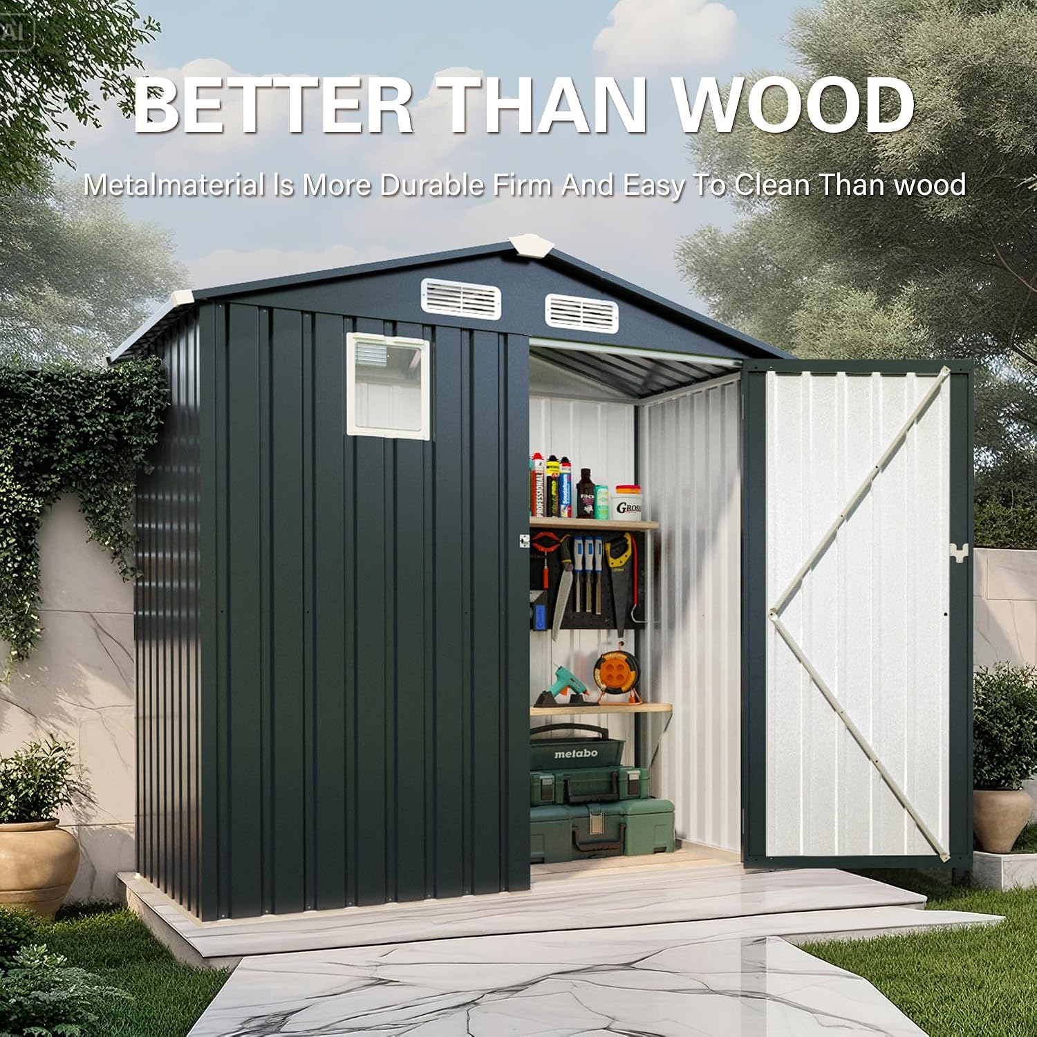 Metal Storage Shed, 6X3.6 FT Lockable Outdoor Tool Shed with Air Vent and Clear Windows, Galvanized Steel Garden Shed for Backyard, Patio, Garden, Bike Storage or Outdoor Use, Grey