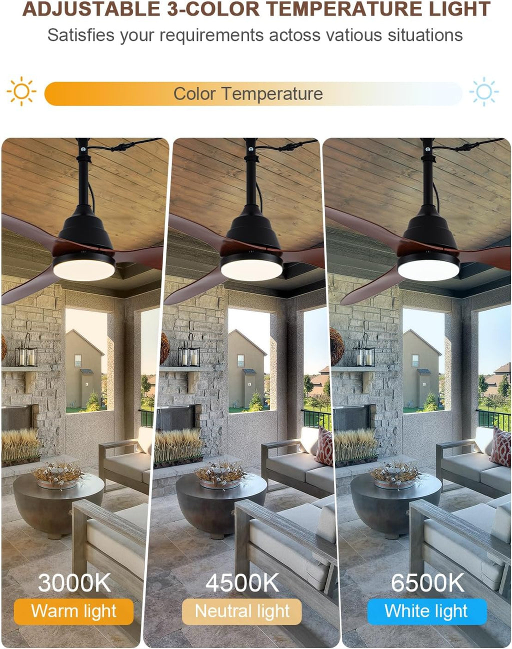 Bella Depot 42' Outdoor Ceiling Fan Waterproof Gazebo Fan with Light Smart App Remote Control Hanging Fan for Outside Patios Pergola Tent Plug-in Design Adjustable Brightness (42'- Coffee)