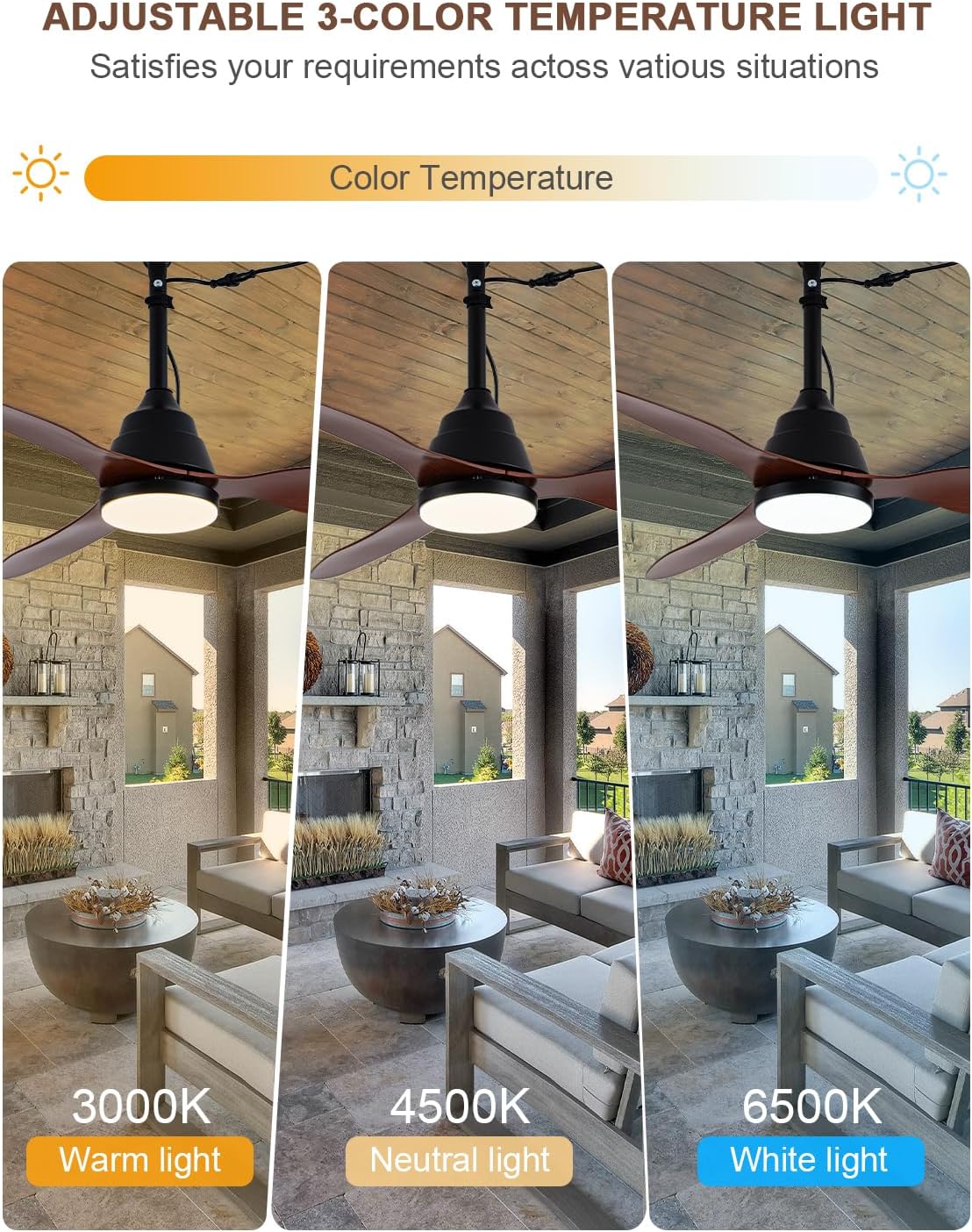 Bella Depot 42' Outdoor Ceiling Fan Waterproof Gazebo Fan with Light Smart App Remote Control Hanging Fan for Outside Patios Pergola Tent Plug-in Design Adjustable Brightness (42'- Coffee)