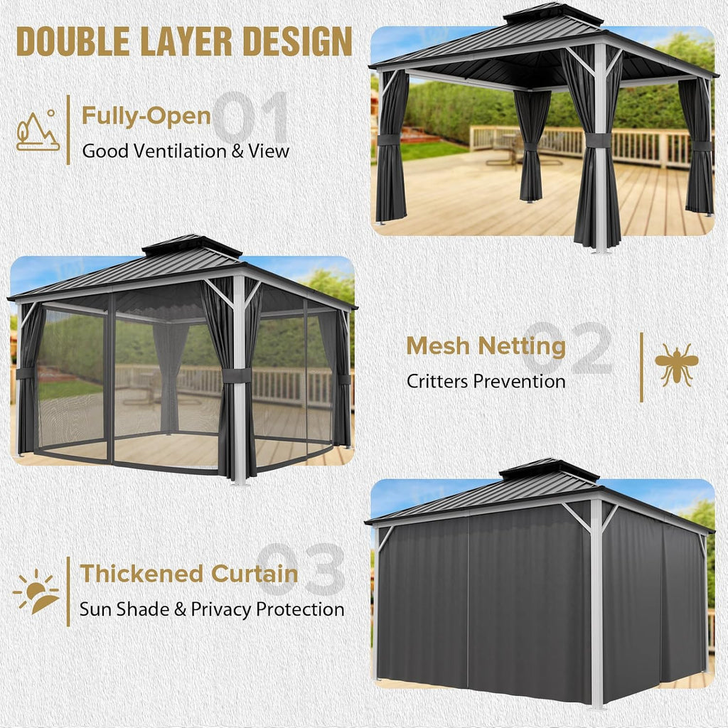 COOS BAY 12x12 Hardtop Gazebo with Aluminum Frame, Galvanized Steel Roof with UV Protection for Patio, Backyard, Garden, Outdoor Events, White/Gray
