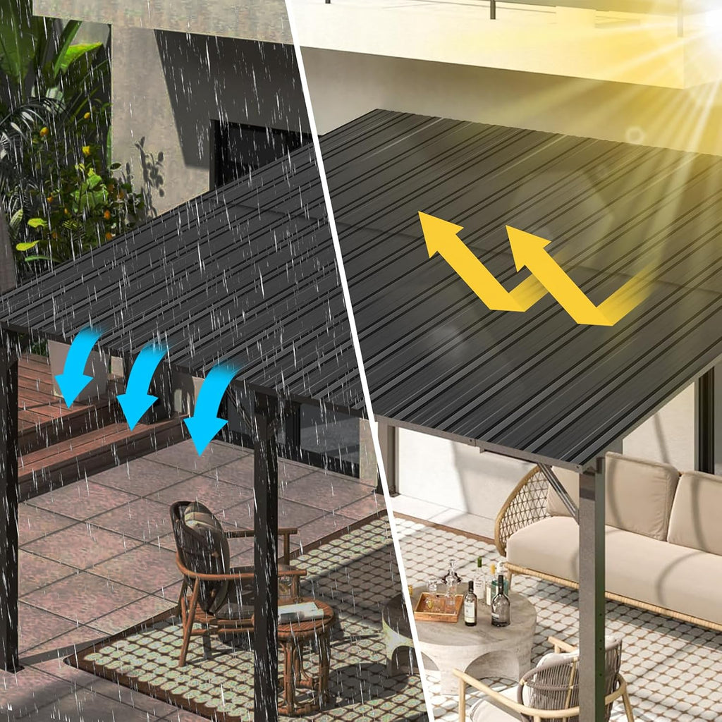 Metal Roof Panels - 10 Pcs Corrugated Pergola Roofing Panels Heavy Duty Waterproof Tin Roofing Materials for Shed Gazebo Patio Garages 42.52x17.7in, Black